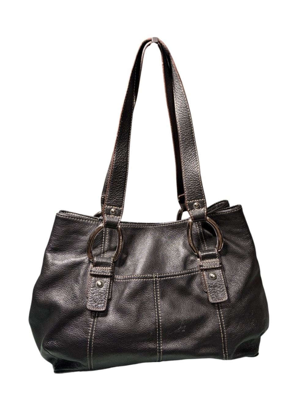 Tignanello Black Pebbled Leather Shoulder Bag Tote EUC